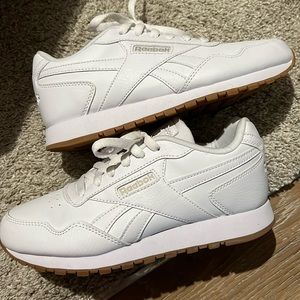 Reebok, white sneakers.